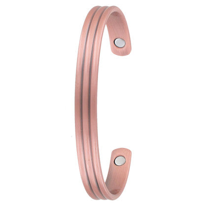 Two Pressed Line Solid Copper Magnetic Therapy Cuff Bracelet - 551