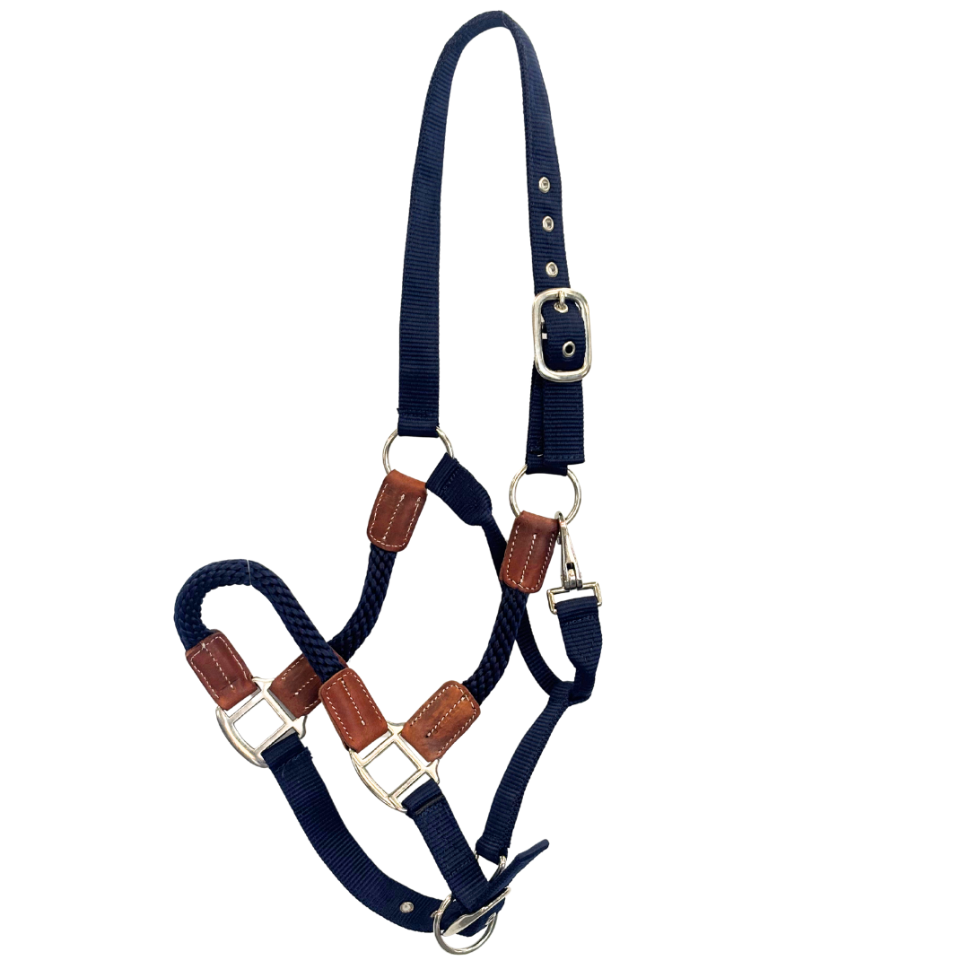 Kentucky Leather Rope Halter - Navy