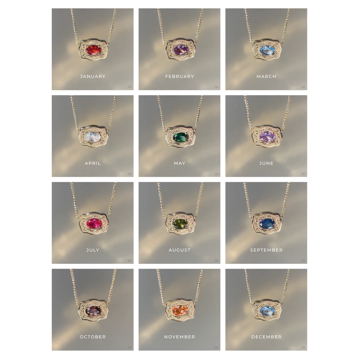 SPURWEST Ultra Mini Belt Buckle Birthstone Necklace – Gold