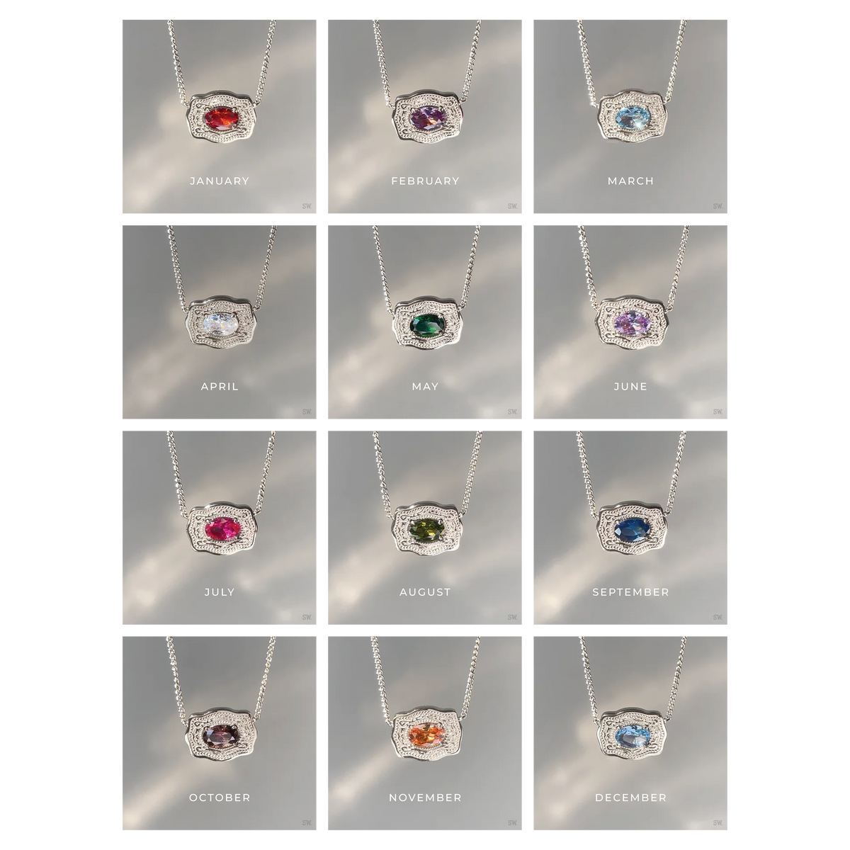 SPURWEST Ultra Mini Belt Buckle Birthstone Necklace - Silver