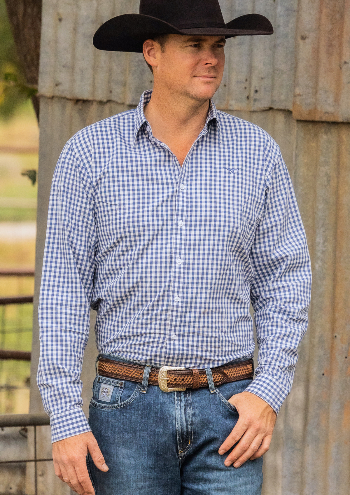 Newmarket 100% Australian Cotton Men's Shirt - Navy Blue Check