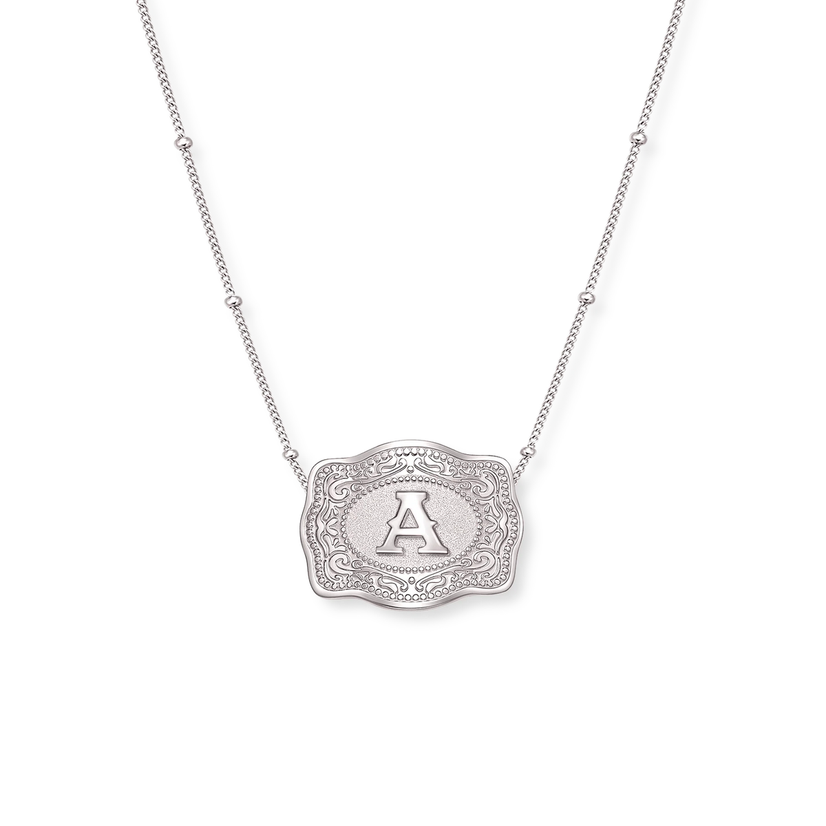 SPURWEST Standard Size Buckle Initial Necklace - Silver
