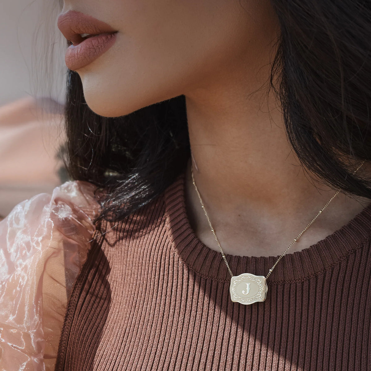 SPURWEST Standard Size Buckle Initial Necklace - Gold