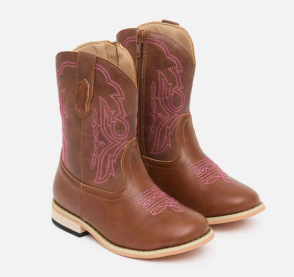 Baxter Junior Western Boots - Rose Pink/Brown