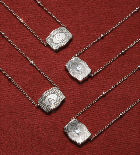SPURWEST Ultra Mini Belt Buckle Initial Necklace - Silver