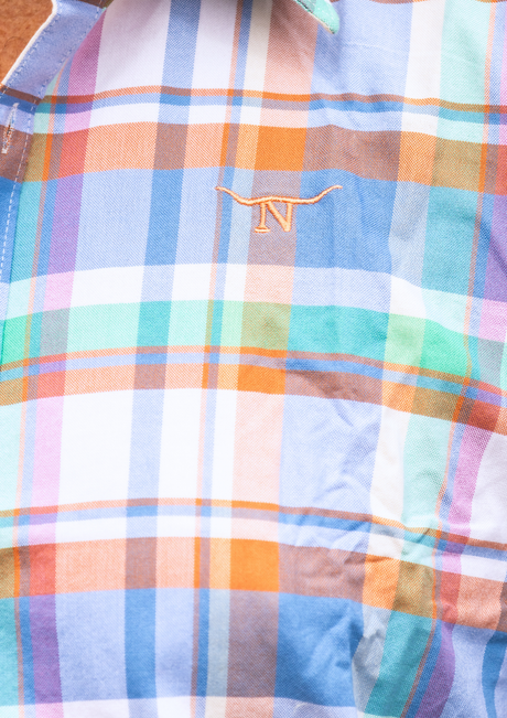 Newmarket 100% Australian Cotton Men's Shirt - Blue/Orange Plaid