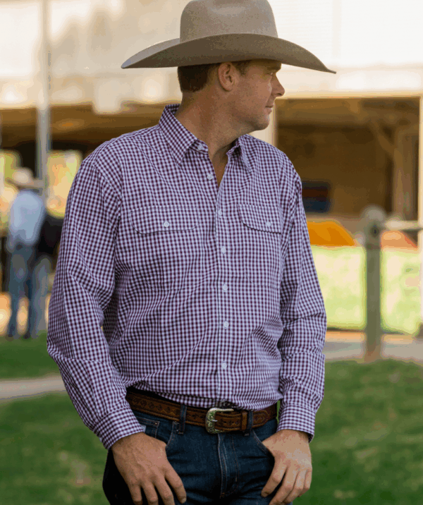 Newmarket Mens Check Dress Shirt - Maroon - Image 2