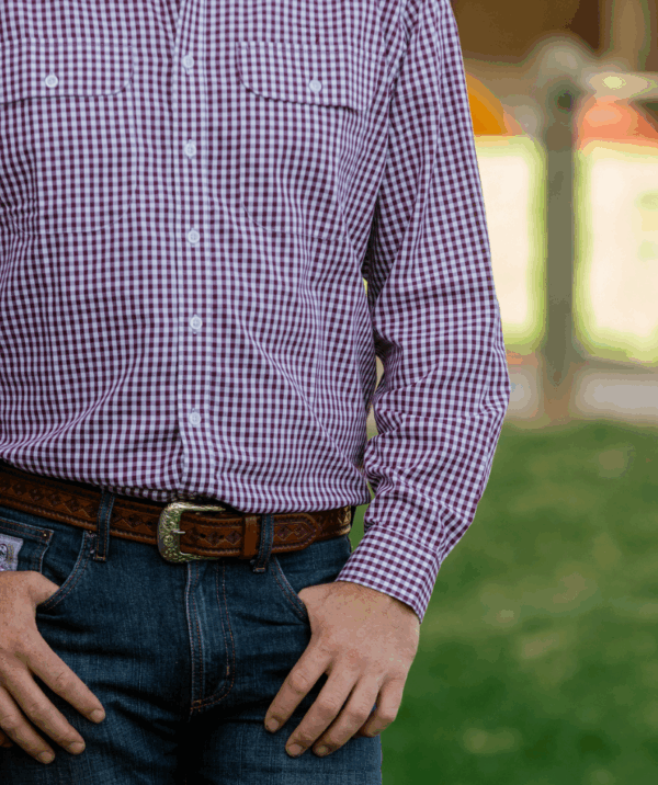 Newmarket Mens Check Dress Shirt - Maroon - Image 3