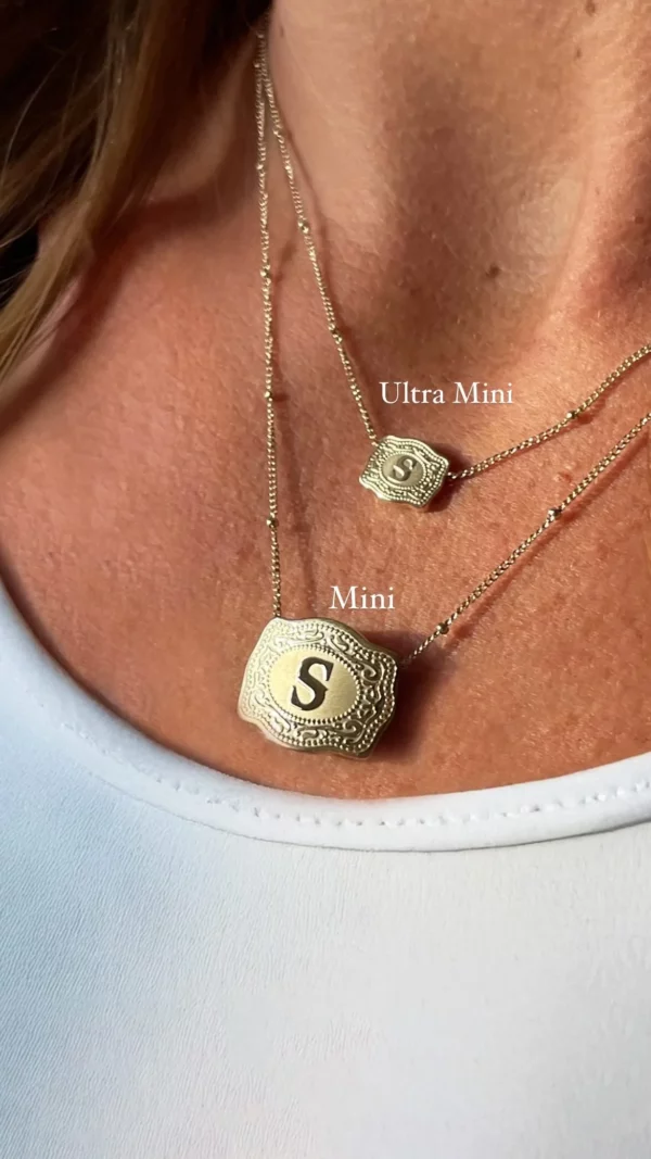 SPURWEST Ultra Mini Belt Buckle Initial Necklace - Gold - Image 3