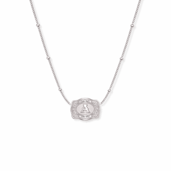 SPURWEST Ultra Mini Belt Buckle Initial Necklace - Silver