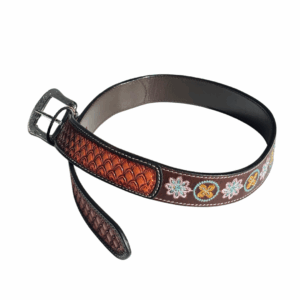 Newmarket Embroidered Floral Belt With Tooled Leather - #514 Adults