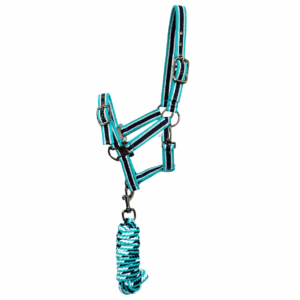 Oxford Super Tuff Halter With Lead – Turquoise/Navy/White
