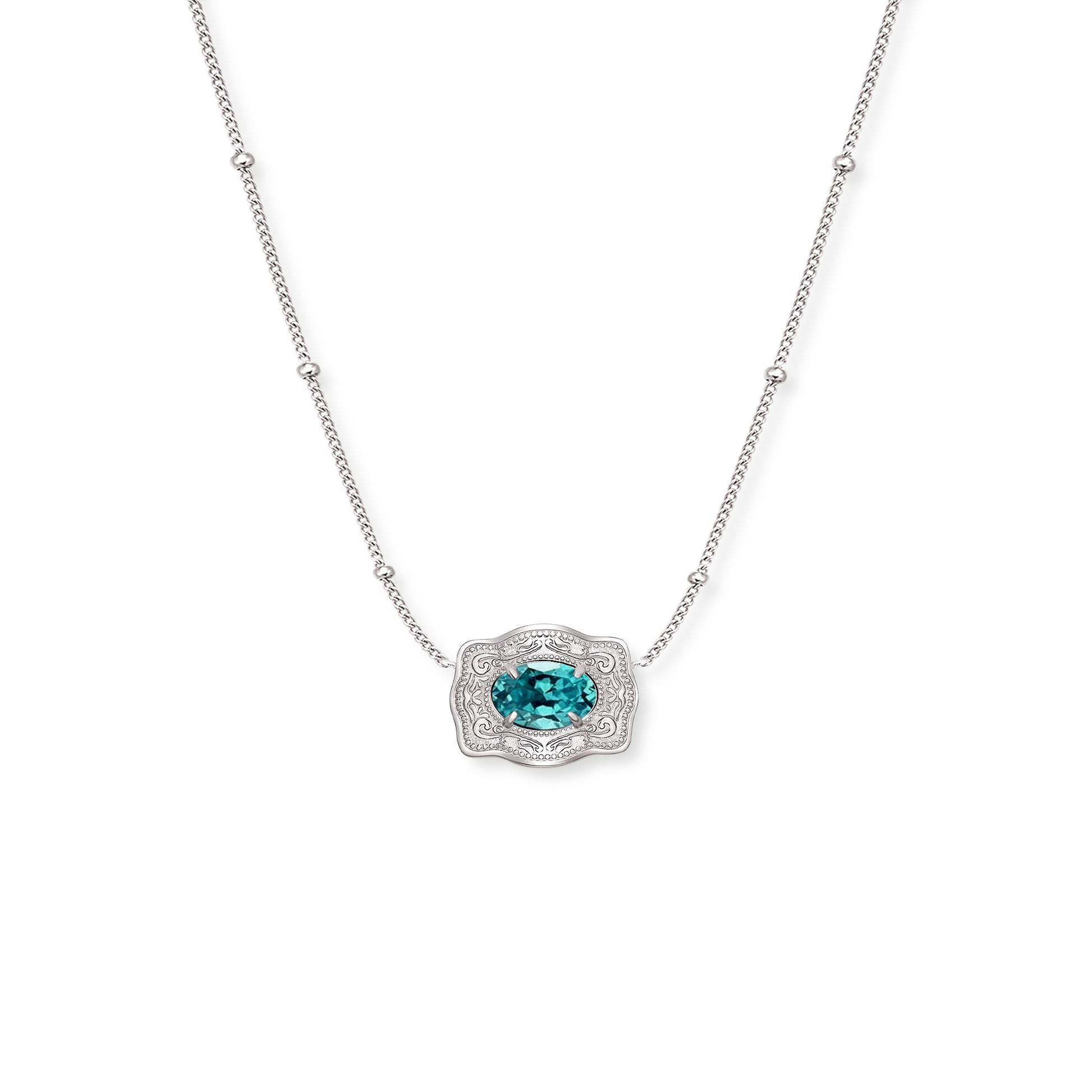 SPURWEST Ultra Mini Belt Buckle Birthstone Necklace - Silver