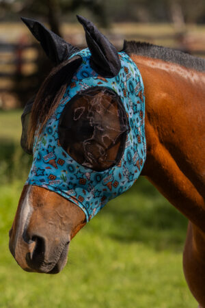 Newmarket Stretch Bug Eye Fly Mask With Ears - Howdy Print