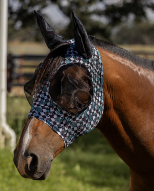 Newmarket Stretch Bug Eye Fly Mask With Ears – Checker Print