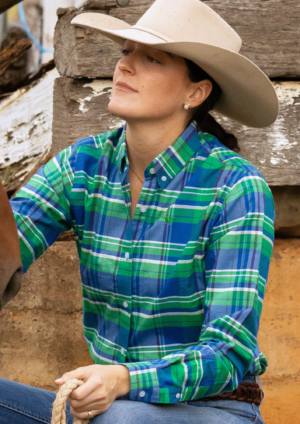 Newmarket Heritage 100% Australian Cotton Women’s Shirt – Blue/Green Check