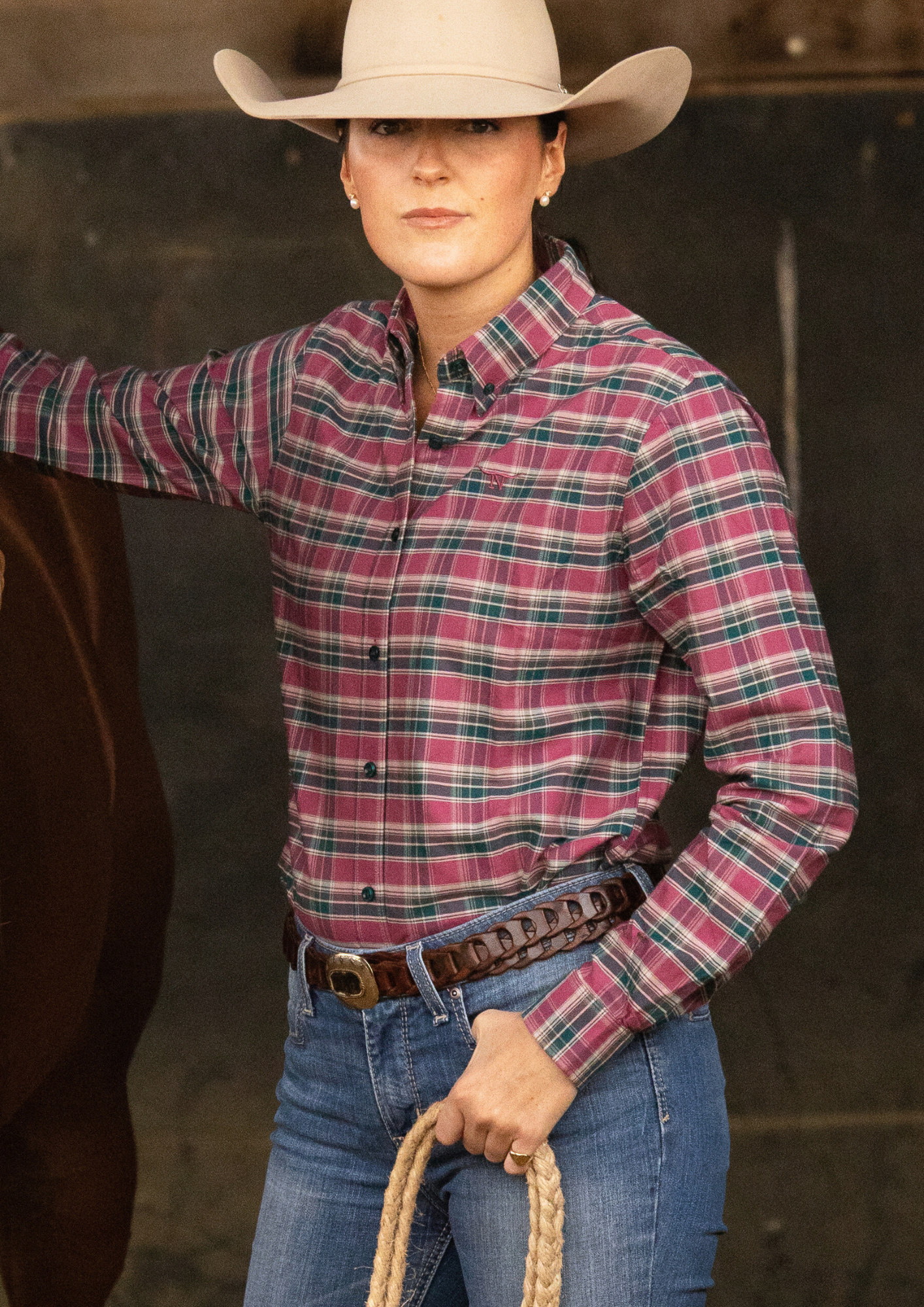 Newmarket Heritage 100% Australian Cotton Women's Shirt - Pink Check - Image 4