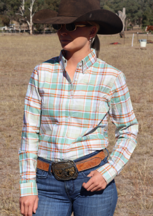 Newmarket 100% Australian Cotton Women’s Shirt – Mint/Rust