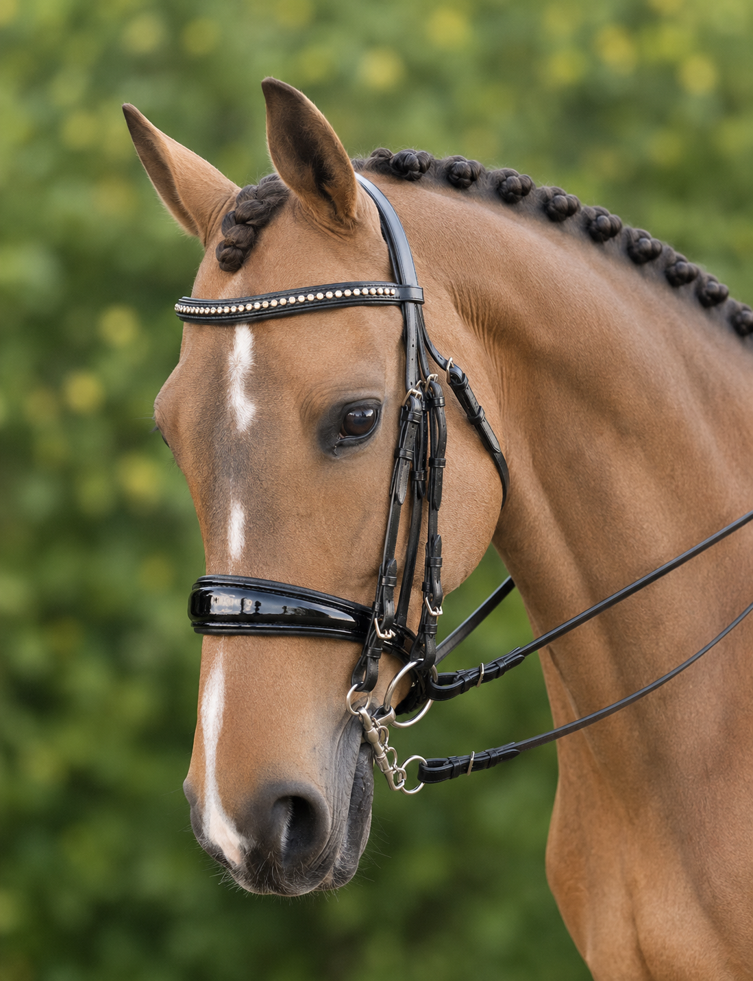 Cambridge Double Bridle With Straight Bling Browband & Patent Noseband - Black