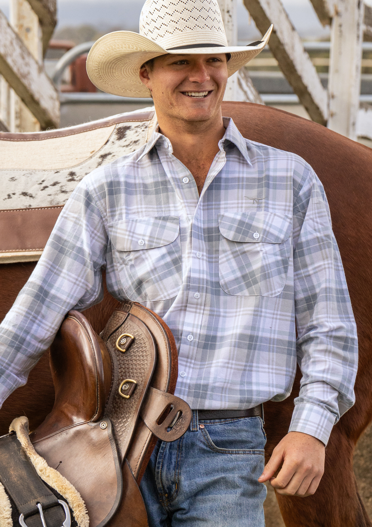 Newmarket Men’s 100% Australian Cotton Shirt – Grey Plaid