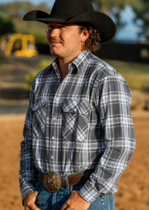 Newmarket Men’s 100% Australian Cotton Shirt - Navy/Green Plaid