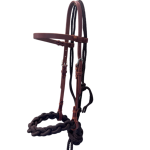 Calgary Bosal Bridle With Brown Braided Nose & Rope Reins - #2629
